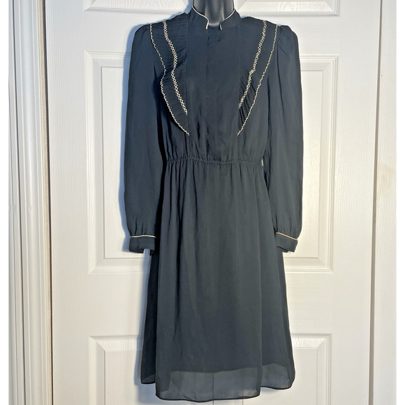 Vintage 70s Bonne Femme Paris Dress Junior 7 Black Ruffle Whimsigoth Sheer Fairy - Picture 1 of 11